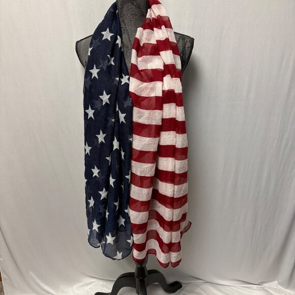 American Flag Sheer Scarf Wrap Stars Stripes Red White Blue Patriotic July 4th - Picture 1 of 5